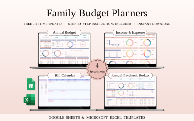 Family Budget Planners  | Spreadsheet Templates Excel and Google Sheets