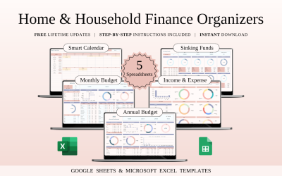 Home and Household Finance Organizers  | Spreadsheet Templates Excel and Google Sheets