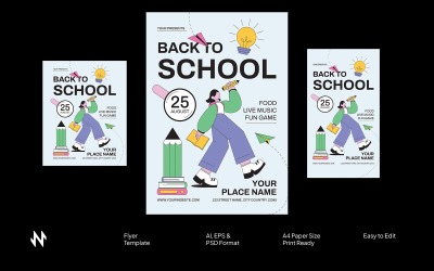Platte vector terug naar school flyer