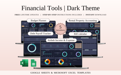 Premium Financial Tools in Dark Theme | Spreadsheet Templates Excel and Google Sheets