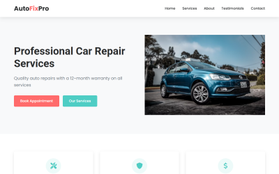 Шаблон цільової сторінки AutoFix Pro Premium для ремонту та обслуговування автомобілів HTML