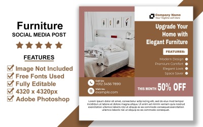 Smart Living Room Furniture Social Media PSD Template for Interior Display Campaigns