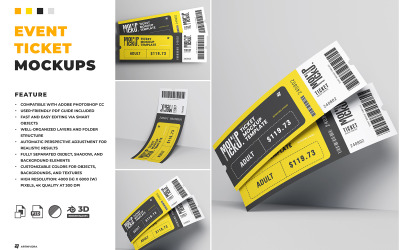 Progettazione di set di mockup di biglietti per eventi