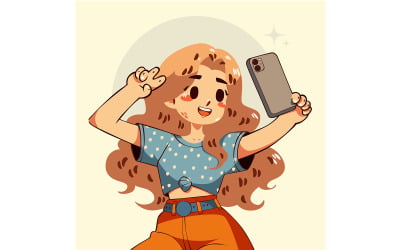 Tecknad flicka som håller i en telefon