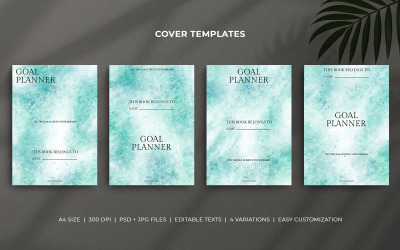 Modello di copertina per il planner degli obiettivi con design a pennello acquerello blu mare pastello - Layout modificabile minimo