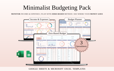 Minimalist Budgeting Pack | Spreadsheet Templates Excel and Google Sheets