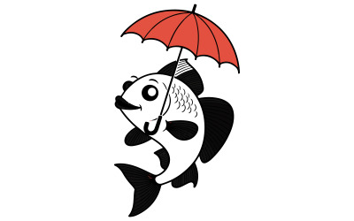 Black drawing of a fish with an umbrella