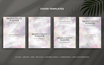 Plantillas de portada para planificador de productividad: diseño de acuarela editable para imprimir y usar en KDP