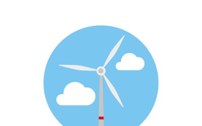 Yenilenebilir Enerji için Bulutlarla Rüzgar Türbini Gökyüzü İllüstrasyonu