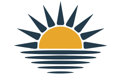A logo design featuring a stylized sun rising