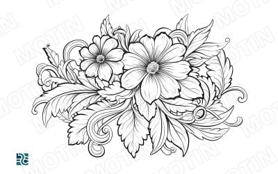 Elegant Floral Blossom Design with Detailed Leaves and Swirling Patterns