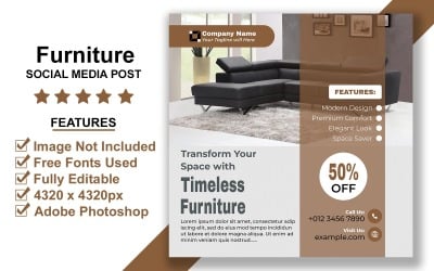 Minimalist Furniture Social Media Post Template in Photoshop PSD Format with Smart Object