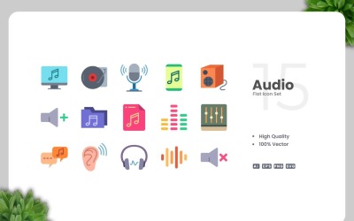 15 Audio Flat Icons Collectie