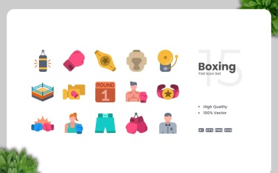 15 Boxning Platta Ikoner Samling