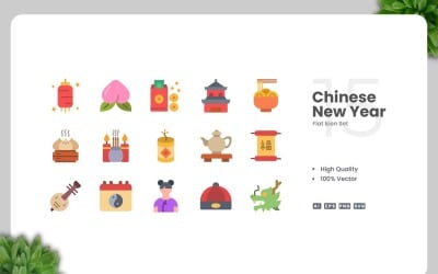 15 Chinese New Year Flat Icons Set