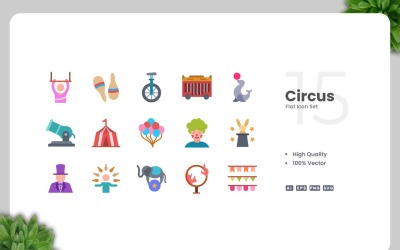15 Circus Flat Icons Collectie