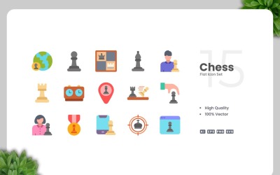 15个国际象棋平面图标集合