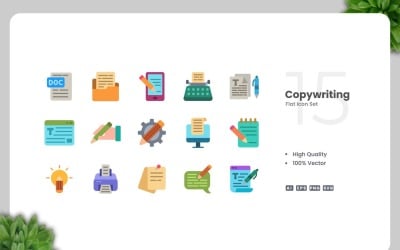15 Copywriting Flat Icons Set