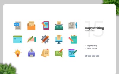 15 Copywriting platt ikoner set
