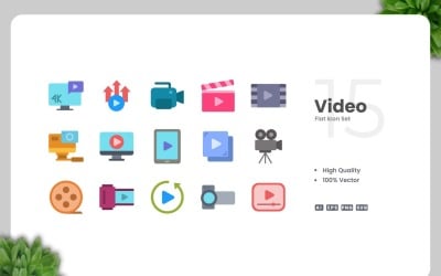 15 platt videoikoner samling