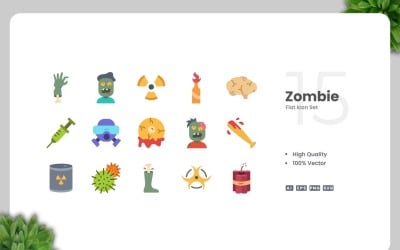 15 Zombie platt ikoner samling