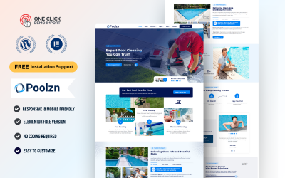 Poolzn – Kit modello Elementor per WordPress per la pulizia e la riparazione di piscine