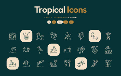 Conjunto de arte de ícones tropicais modernos