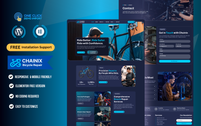 Chainix – WordPress Elementor Template Kit für Fahrradreparatur