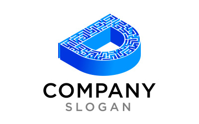 letter D Flat and 3D isometric Maze Logo design