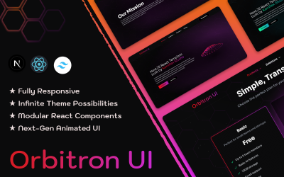 Orbitron UI – Mall för landningssida med mörkt tema i Nextjs och Reactjs