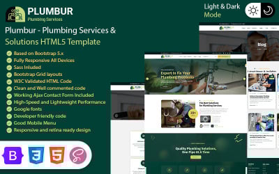 Plumbur – Modello HTML5 per servizi e soluzioni idrauliche