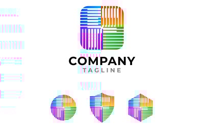 Round Square Letter F Logo with Variations Circle, Shield, Hexagon