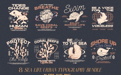 Sea Life Urban Typography T-shirt Designs Bundle