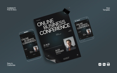 Black Blue Swiss Minimalist Business Conference Flyer Set