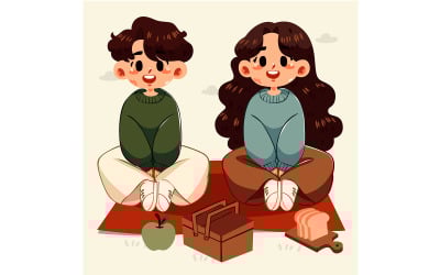 "FREE" Cartoon Boy and Girl Enjoying Picnic