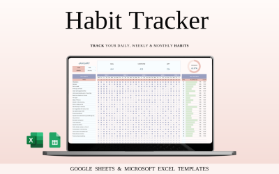 Habit Tracker Spreadsheet Template for Google Sheets and Excel