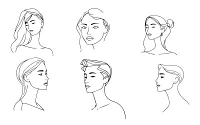 Zestaw stylizowanych twarzy kobiet. Nowoczesna sztuka pojedynczej linii. Koncepcja mody kobiecej urody.