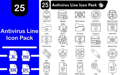 Antivirus Line Icon Pack | AI | EPS | SVG | PNG