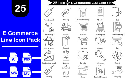 Conjunto de iconos de línea de compras y comercio electrónico