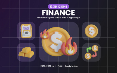 Design de pacote de ícones 3D de finanças