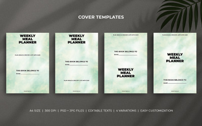 Ensemble de modèles de couvertures de planificateur de repas hebdomadaires – Motif aquarelle vert pastel – Couvertures A4 modifiables