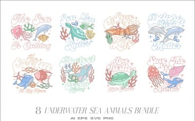 Underwater Sea Animals T-shirt Designs Bundle