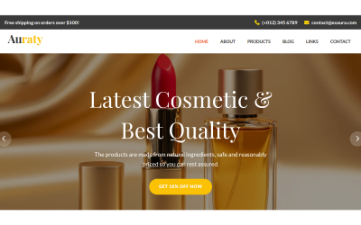 Auraty - Kozmetikai butik landing page HTML5 sablon + 49 kozmetikai kép