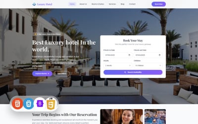 Lüks Otel - Lüks ve Otel Rezervasyonu Html Açılış Sayfası Şablonu