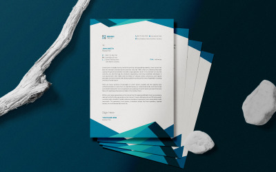 Modello di carta intestata minimale e pulito con colore blu