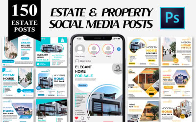 150 Estate Sale Rent Social Media Posts easy editable in Adobe Photoshop