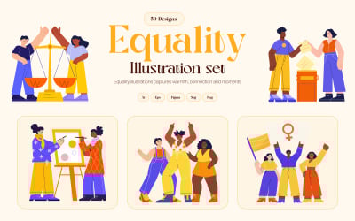 Conjunto de ilustraciones artísticas sobre la igualdad
