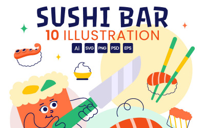 10 sushibarillustrationer