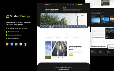 Sürdürülebilir Enerji – Güneş, Yenilenebilir ve Yeşil Enerji Çözümleri için HTML Açılış Sayfası Şablonu