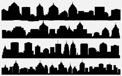 Black City Skyline Silhouette Vector in White Background free Design
